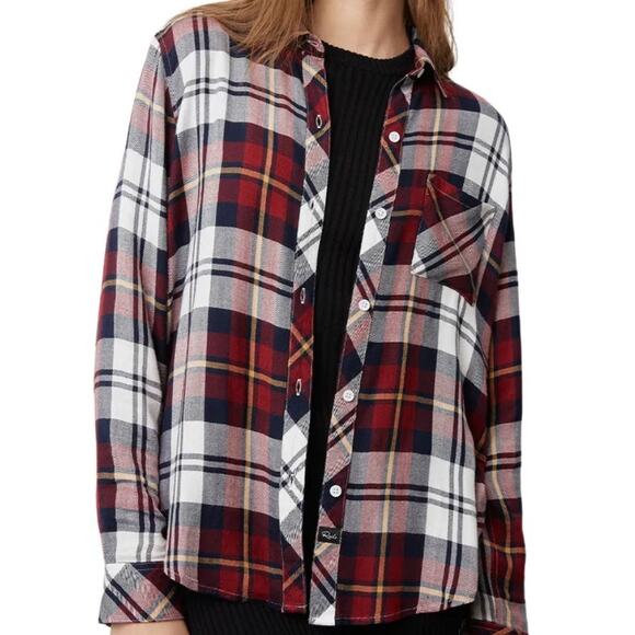 RAILS REVOLVE Hunter Long Sleeve Button Up Plaid Shirt in Merlot Navy Gold L - Picture 1 of 6